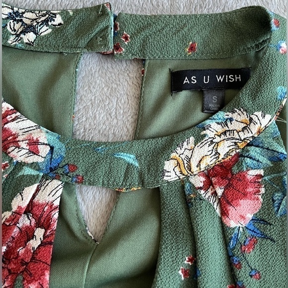 AS U Wish Womens Crepe green Floral Print Casual Dress size S - Picture 7 of 10